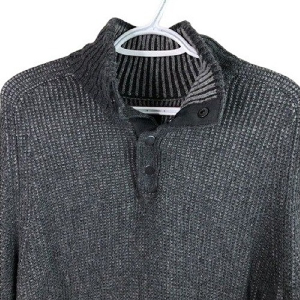 Gap Henley Sweater Mens L‎ Charcoal Gray Waffle Mock Neck Pullover Fisherman